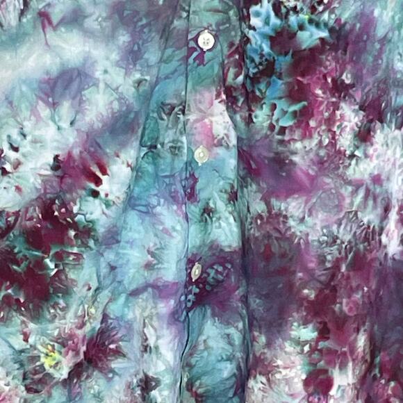 handmade tie dyed men's short sleeve camp shirt blue purple star sunburst - Picture 6 of 10